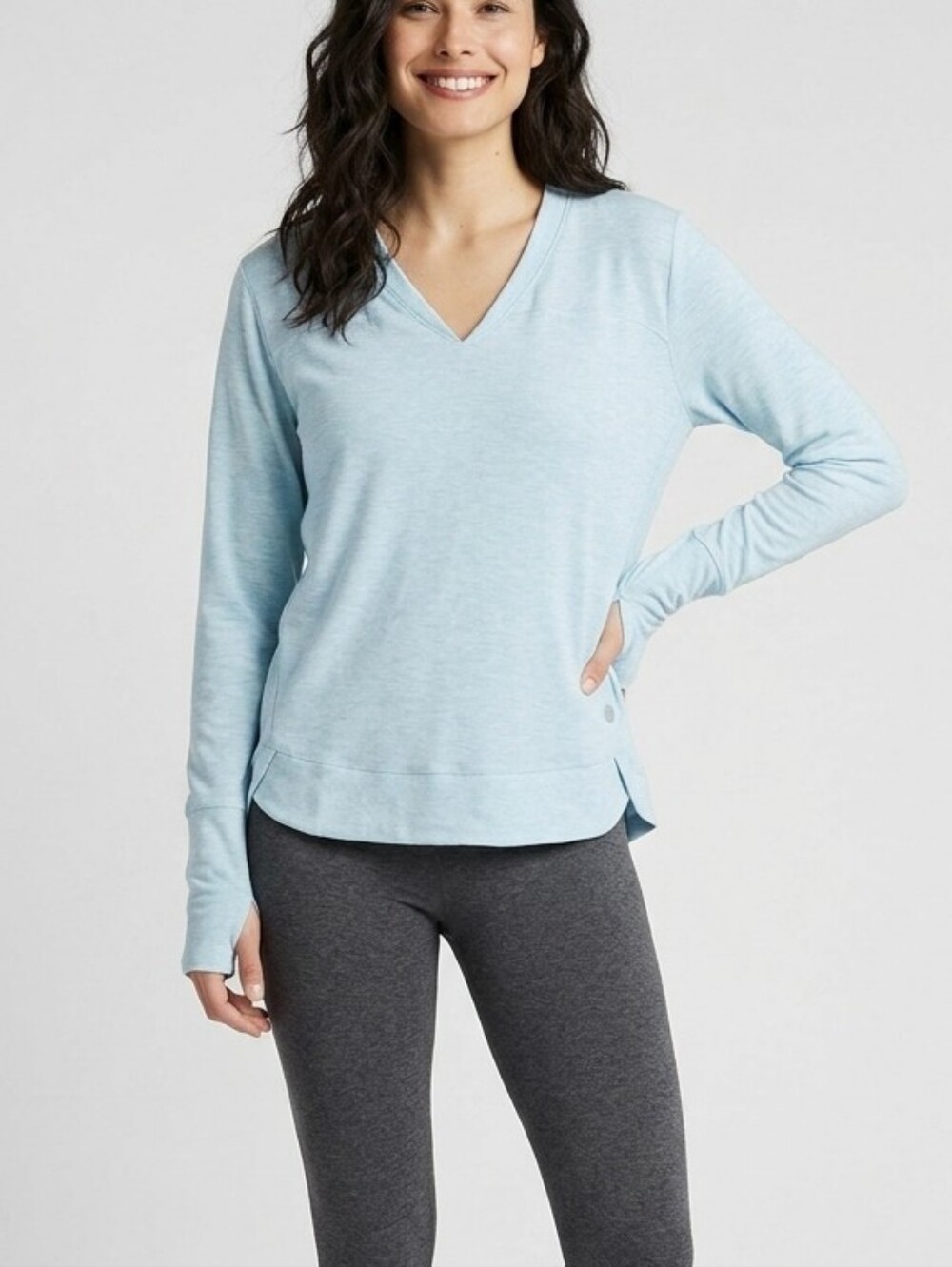 L.L. Bean SoftFlex V-Neck Pullover Long Sleeve Top Light Aqua Blue